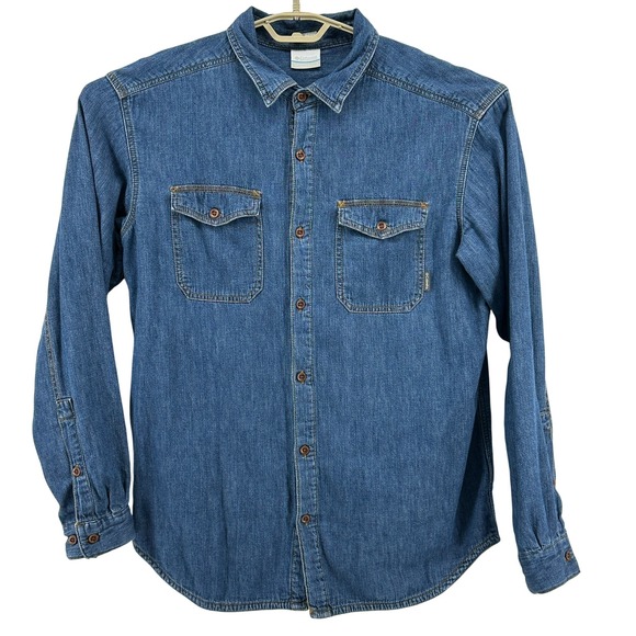 Columbia Men's Large Regular Fit Denim Shirt Plaid Flannel Lined Long Sleeve - Picture 2 of 11